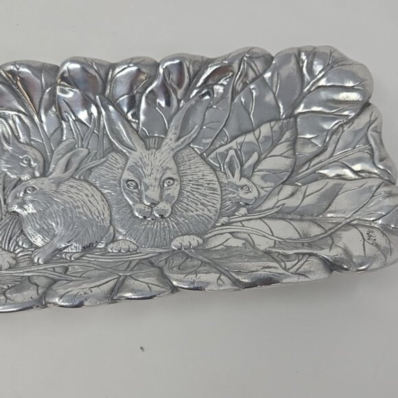 Vintage 1990 Arthur Court Bunny Rabbit Rectangle Sandwich Platter Tray Aluminum - Picture 3 of 6